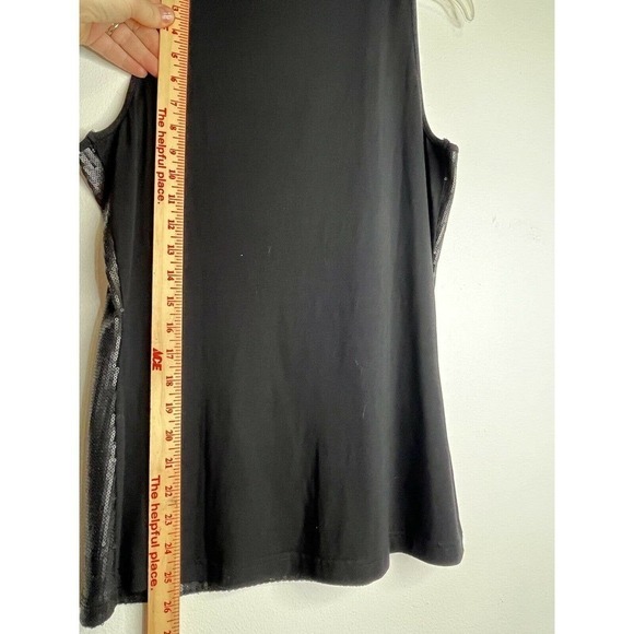 CACHE Black Large Sleeveless Tank Tunic Top Stretchy Shiny Casual - Picture 7 of 8